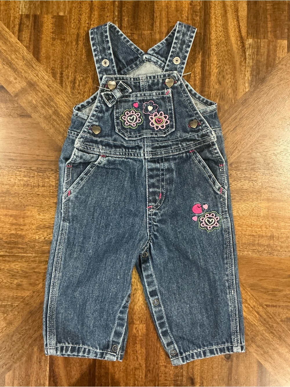Carhartt 6 Monthd Denim Pink Floral Embroidered Kids Overalls